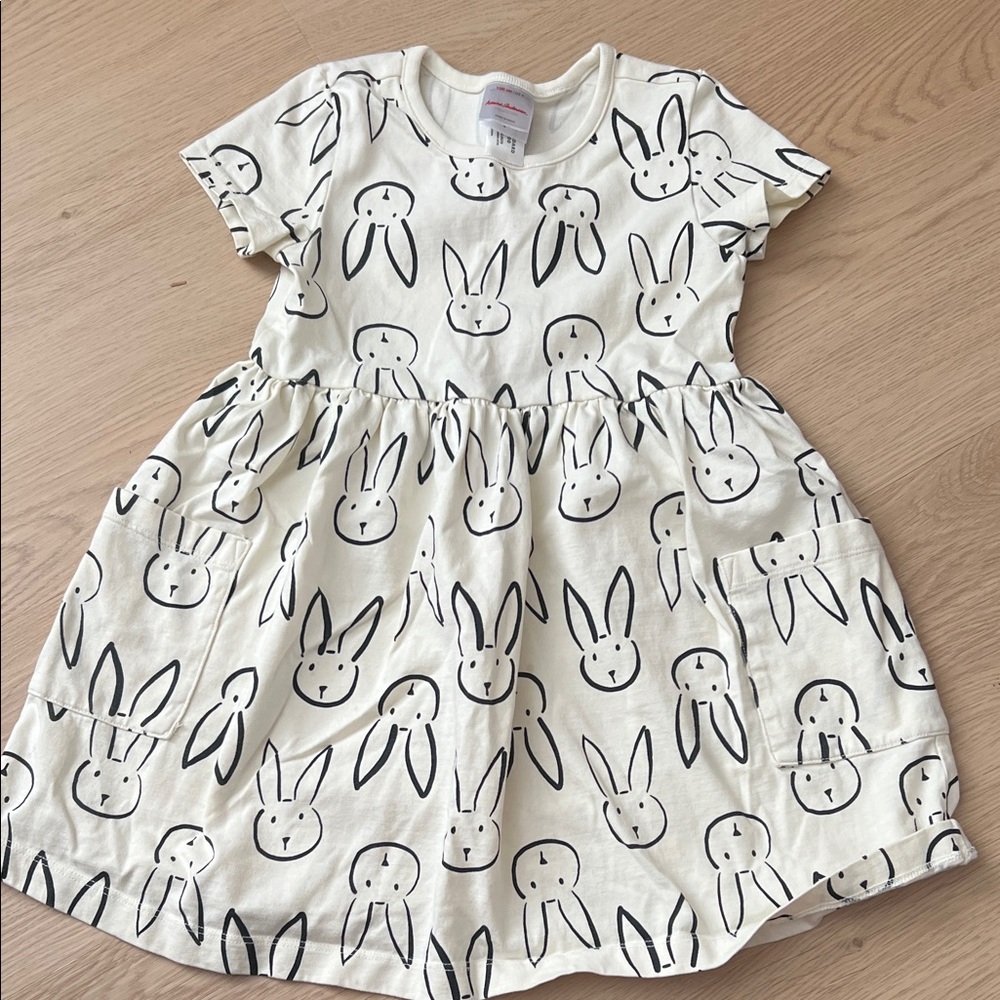 Hanna Andersson Cream Bunny Print Casual Dress